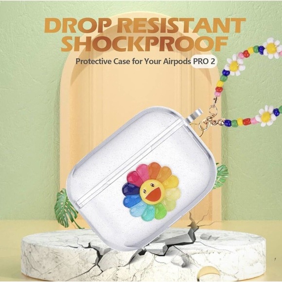 AirPod Pro 2nd Generation Clear Glitter Bracelet Case - Smile SunFlower Design - Picture 4 of 7